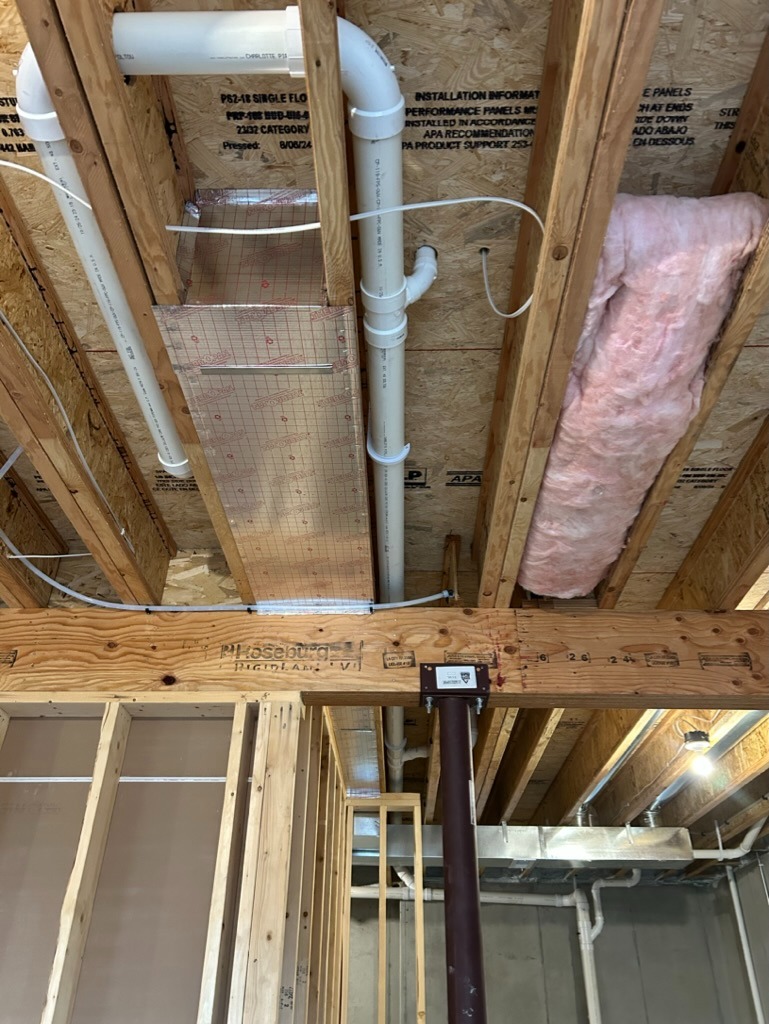 Ceiling piping with insulation and ductwork
